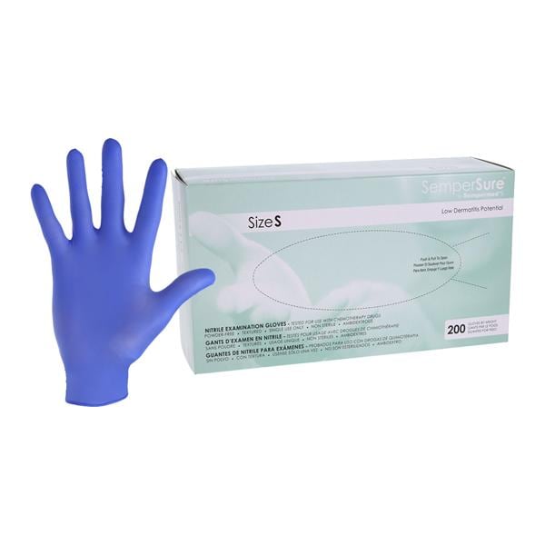 SemperSure Nitrile Exam Gloves Small Cobalt Blue Non-Sterile, 10 BX/CA