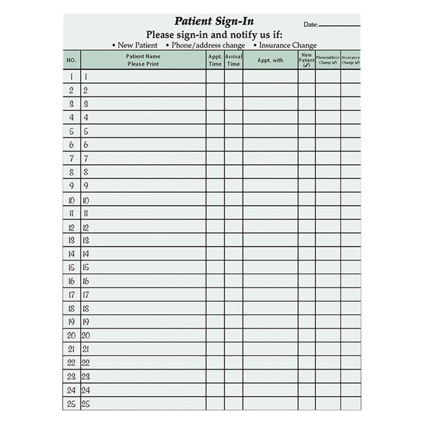 HIPAA Privacy Sign In Sheet 8.5 in x 11 in Green 125/Pk