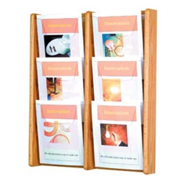 Stance Wall Magazine Display 6 Pockets Light Oak 26.25 in x 21.25 in x 3 in Ea