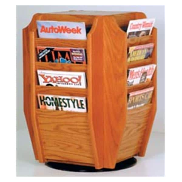 Counter Rotary Magazine Display 16 Pockets Medium Oak 18 in x 25 in x 18 in Ea