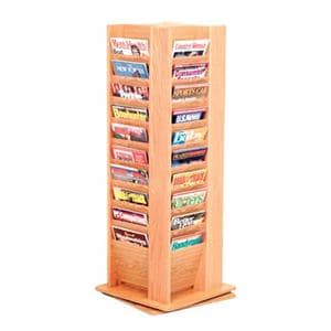 Floor Rotary Magazine Display 40 Pockets Light Oak 18 in x 50 in x 18 in Ea