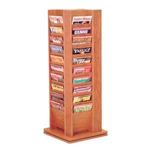 Floor Rotary Magazine Display 40 Pockets Medium Oak 18 in x 50 in x 18 in Ea