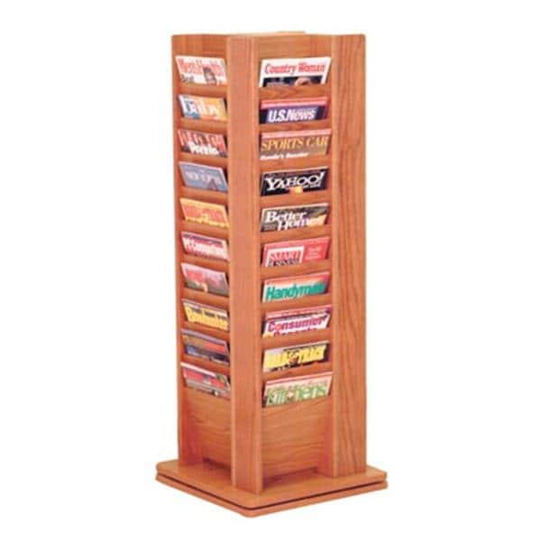 Floor Rotary Magazine Display 40 Pockets Medium Oak 18 in x 50 in x 18 in Ea