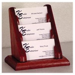 Business Card Holder 3 Pockets Mahogany Wood Ea