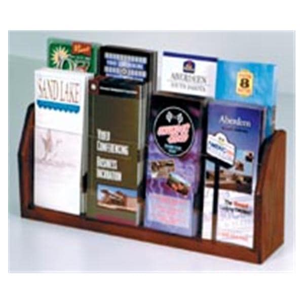 Counter Brochure Display 8 Pockets Mahogany Wood / Acrylic 7.5x18.25x4 Ea