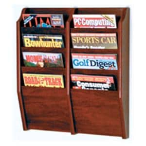 Cascade Wall Magazine Display 8 Pockets Mahogany 20.5 in x 24 in x 3.75 in Ea