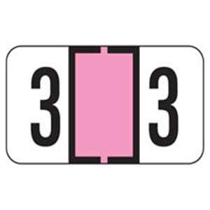 Jeter "3" End Tab Pink Label 1.5"x1" 500/Rl