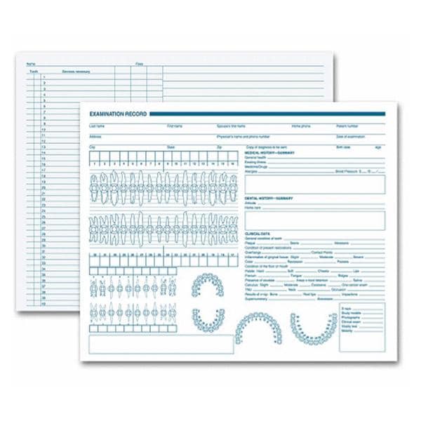 Exam Record Dental Charts 2-Sided With Primary Arch & Geometric Diagrams 250/Pk