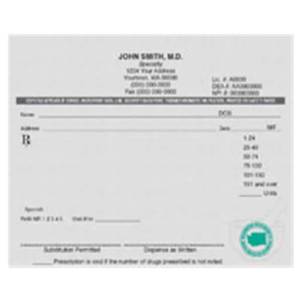 Prescription Pads Washington 1-Part Horizontal 10/Bx