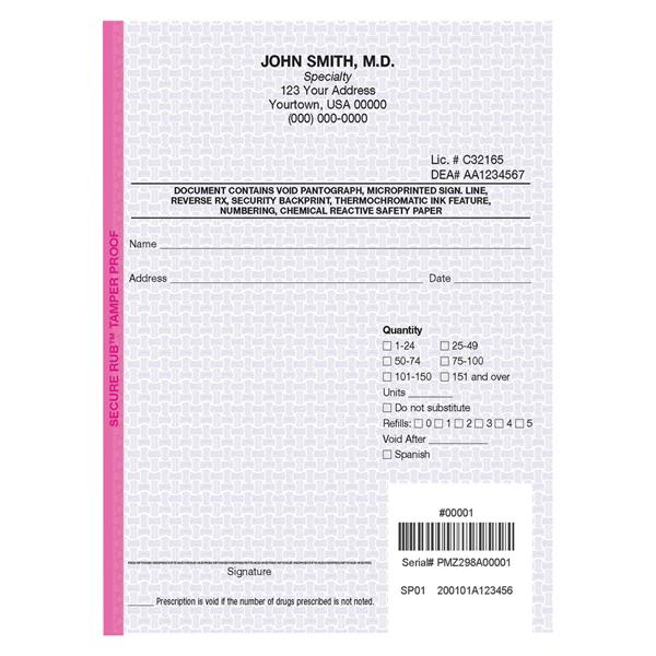 Prescription Pads California 1-Part Vertical Imprinted 8/Bx