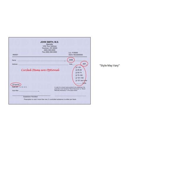 Prescription Pads Delaware 1-Part Horizontal Imprinted 10/Bx