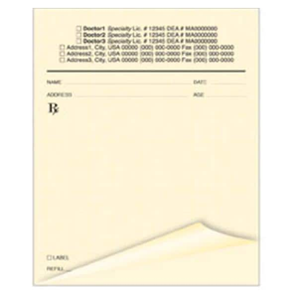 Safety Prescription Pads 2-Part Vertical Blue With Woven Background 10/Bx