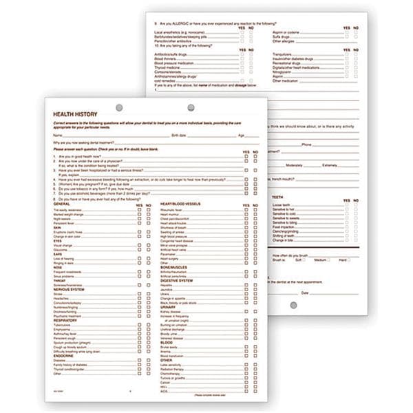 Health History Forms 2 Sided English 7.75 in x 10 in 250/Pk