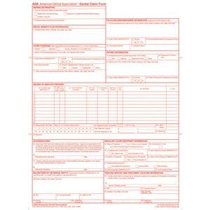 American Dental Association Insurance Claim Forms 2019 1-Part 8.5"x11" Rd 100/Pk