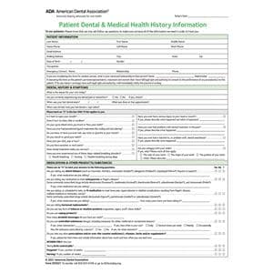 ADA Health History Forms 2021 2 Sided Paper White 8.5 in x 11 in 100/Pk