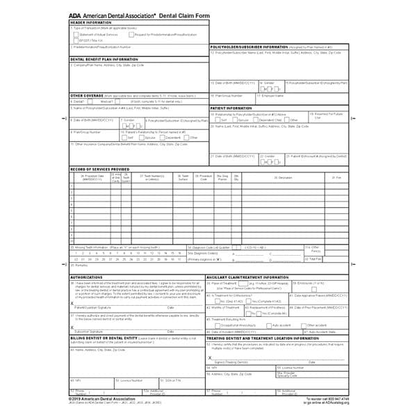 ADA 1-Sided Claim Forms 2019 1-Part 8.5 in x 11 in White 100/Pk