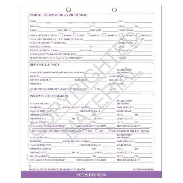 Clinical Record Dental Chart Patient Registration Purple Ink 100/Pk