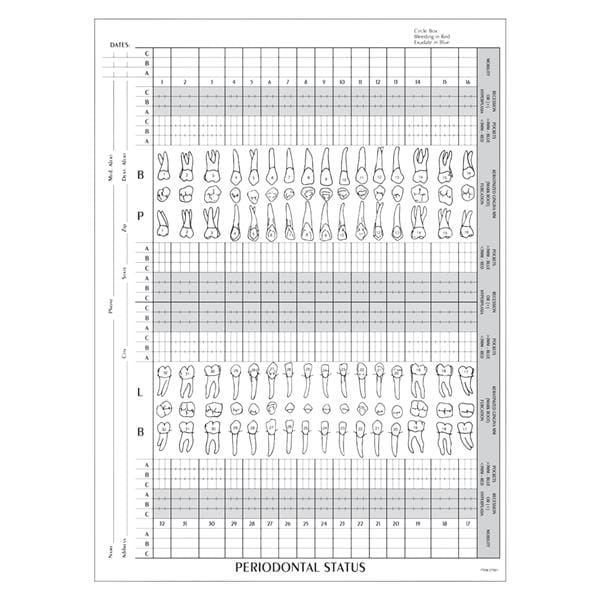 Clinical Record Dental Chart Periodontal Status White 8.5 in x 11 in 100/Pk