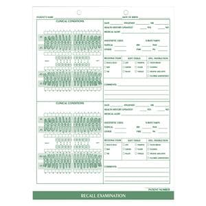 Exam Record Dental Forms Recall 1-Sided White 100/Pk