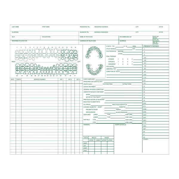 Patient Record Dental Chart 100/Pk