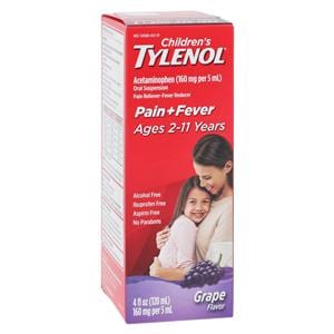 Tylenol Children Pn Rlvr/Fvr Rdcr Liquid Suspension Grape Splash 4oz/Bt, 36 BT/CA