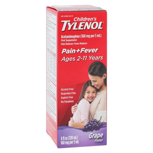 Tylenol Children Pn Rlvr/Fvr Rdcr Liquid Suspension Grape Splash 4oz/Bt, 36 BT/CA