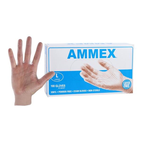 Ammex Vinyl Exam Gloves Large Clear Non-Sterile