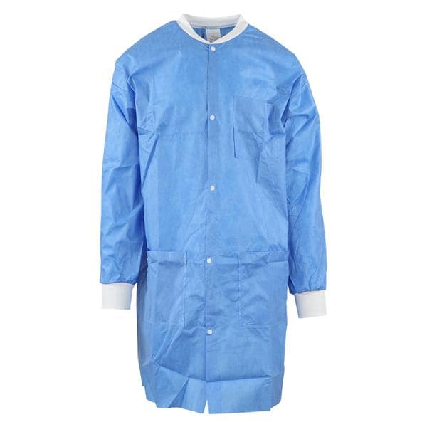 MedFlex Protective Lab Coat Sft Mtrl Lght-Wght&Cmfrtbl Small Blue 10/Pk