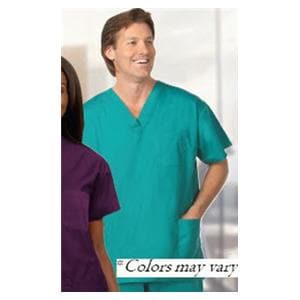 Scrub Shirt V-Neck 3 Pockets Set-In Short Sleeves Small Navy Unisex Ea