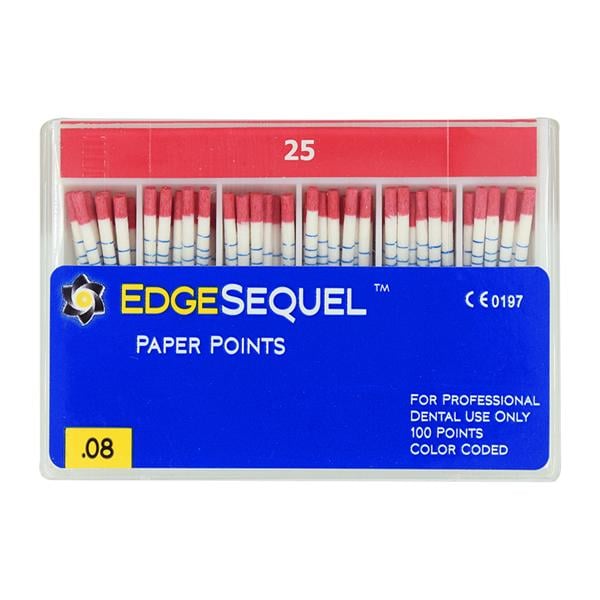 EdgeSequel Sapphire Absorbent Points Size #25 0.08 Red 100/Pk