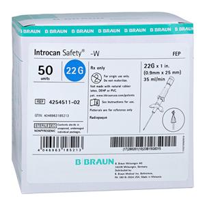 Introcan Safety IV Catheter Safety 22 Gauge 1" Blue 50/Bx