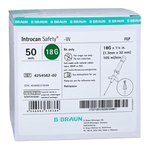 Introcan Safety IV Catheter Safety 18 Gauge 1-1/4" Green 50/Bx