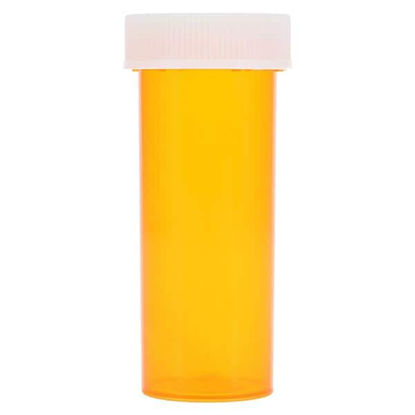 Medicine Vial Plastic 1.05" 8 Dram Amber Reusable Non-Sterile 410/Ca