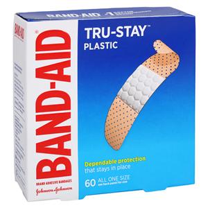 Band-Aid Strip Bandage Plastic 3/4x3" Tan 60/Bx, 24 BX/CA