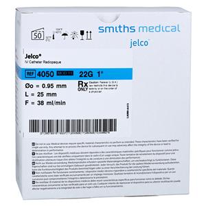 Jelco Peripheral IV Catheter 22 Gauge 1" Blue Straight 50/Bx