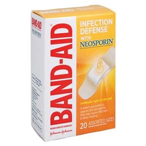 Band-Aid Plus Antibiotic Bandage Plastic Assorted Sizes Flesh Sterile 20/Bx, 24 BX/CA