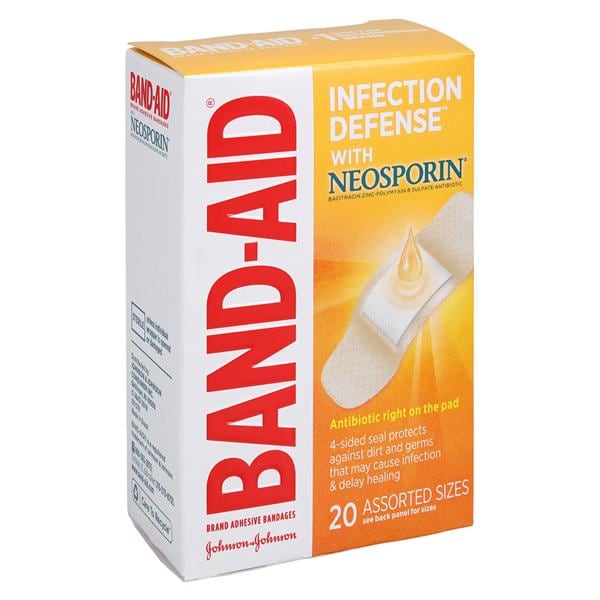 Band-Aid Plus Antibiotic Bandage Plastic Assorted Sizes Flesh Sterile 20/Bx, 24 BX/CA