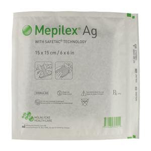 Mepilex Ag Polyurethane Foam Dressing 6x6" Sterile Mildly Adhesive Gntl Adh LF, 5 BX/CA