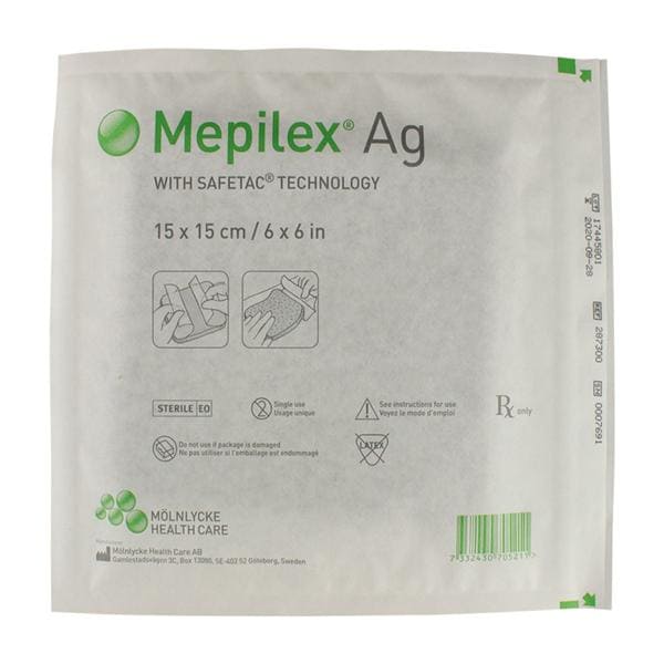 Mepilex Ag Polyurethane Foam Dressing 6x6" Sterile Mildly Adhesive Gntl Adh LF, 5 BX/CA