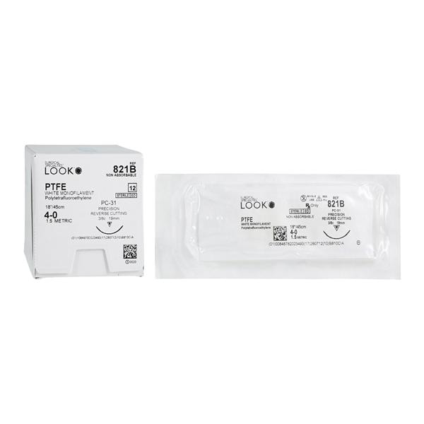 Suture 4-0 18" Polytetrafluoroethylene Monofilament PC-31 White 12/Bx