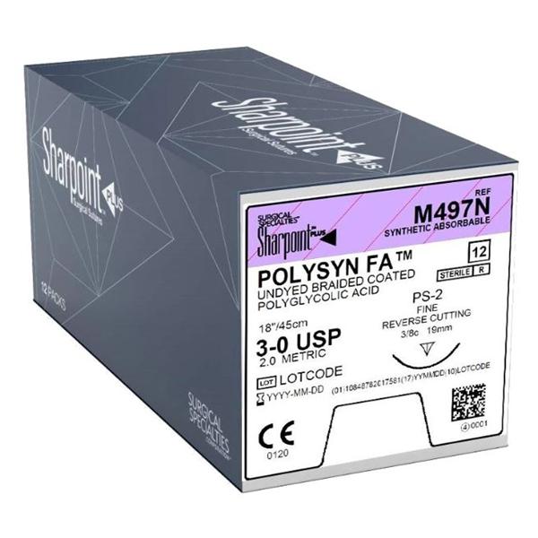 Polysyn FA Suture 3-0 18" Polyglycolic Acid Braid DSM18 Undyed 12/Bx