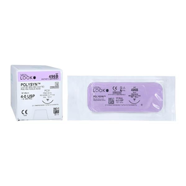 Polysyn Suture 4-0 18" Polyglycolic Acid Braid PC-31 Undyed 12/Bx