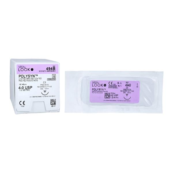 Polysyn Suture 4-0 18" Polyglycolic Acid Braid C-3 Undyed 12/Bx