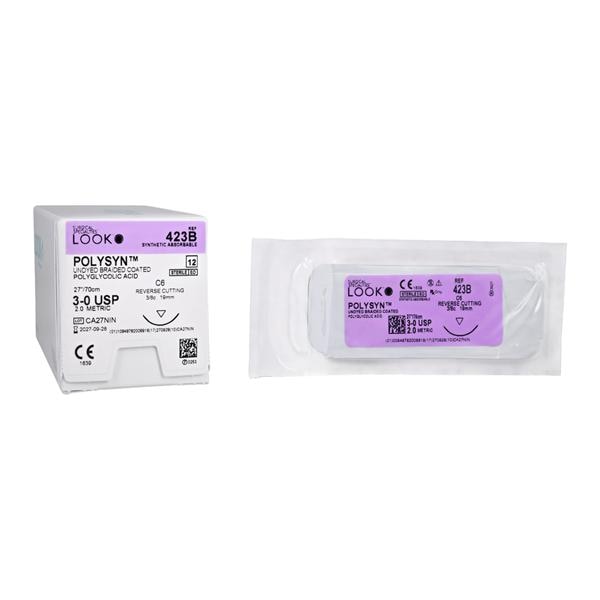 Polysyn Suture 3-0 27" Polyglycolic Acid Braid C-6 Undyed 12/Bx