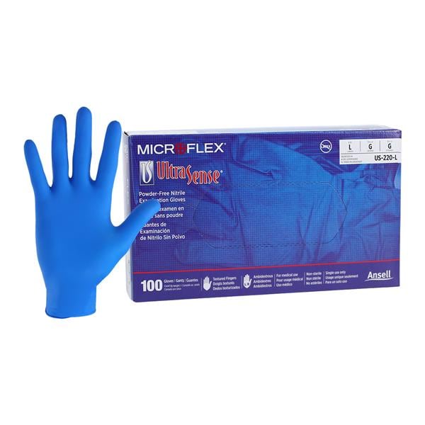 UltraSense Nitrile Exam Gloves Large Blue Non-Sterile, 10 BX/CA