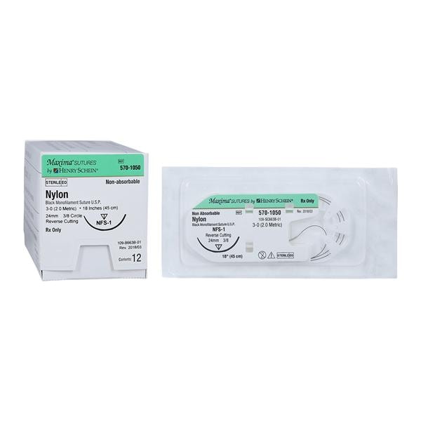 Maxima Suture 3-0 1-18" Nylon Monofilament NFS-1 Black 12/Bx