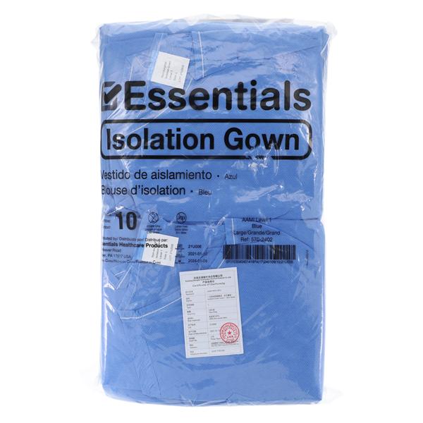 Essentials Isolation Gown AAMI Level 1 Large Blue 10/Bg, 10 BG/CA