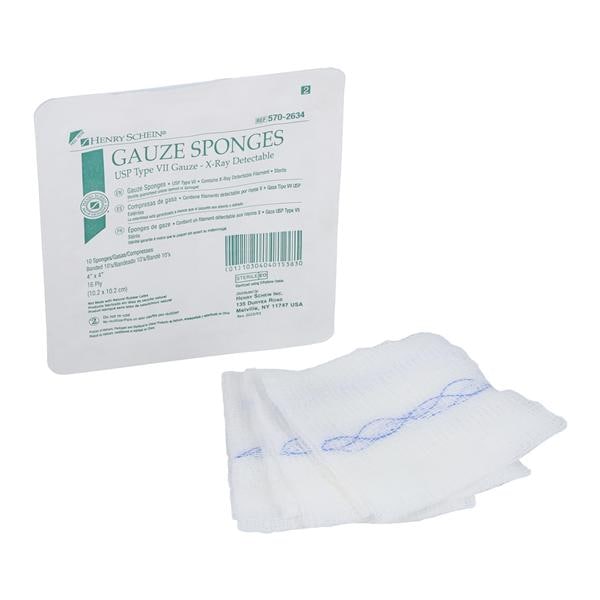 100% Cotton Type VII Sponge 4x4" 16 Ply Sterile Square X-Ray Detectable LF, 128 PK/CA