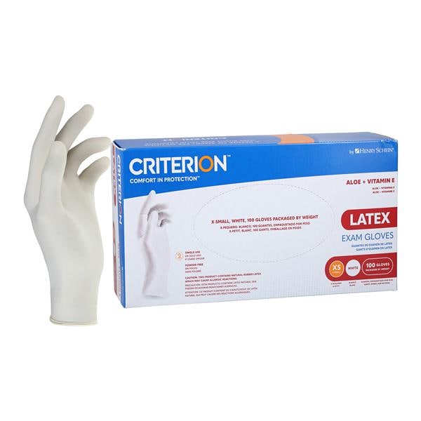 Criterion Aloe + Vitamin E Latex Exam Gloves X-Small Standard White Non-Sterile