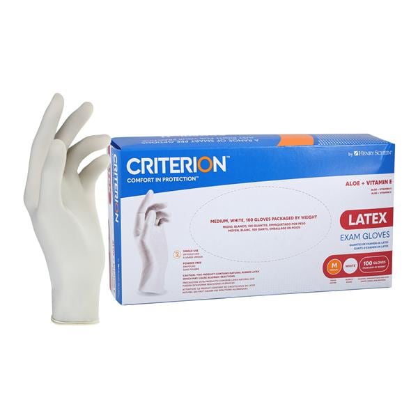 Criterion Aloe + Vitamin E Latex Exam Gloves Medium Standard White Non-Sterile